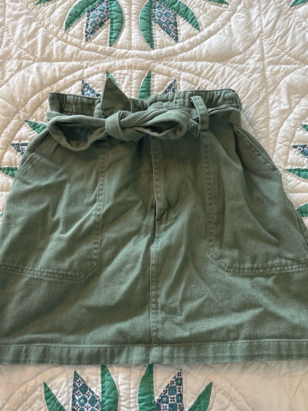 High-Rise Sage Green Paperbag Waist Skirt